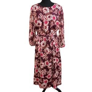 Anne Klein Floral Midi Dress - Burgundy and Pink